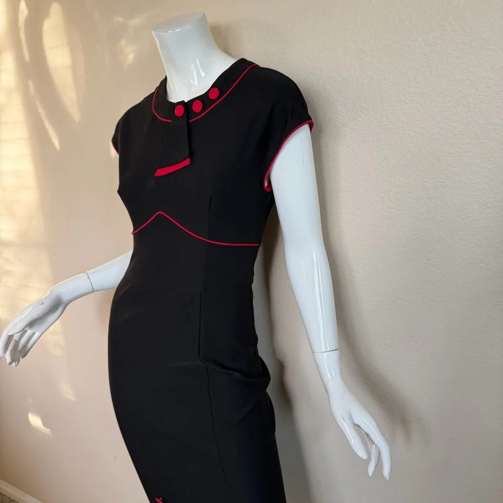 Vintage Stop Staring Black and Red Women's Dress - Picture 5 of 13